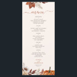 Modern autumn terracotta foliage ivory wedding  menu<br><div class="desc">Modern rustic autumn fall rust burnt orange terracotta watercolor botanical flowers foliage leaves and pumpkin elegant script custom ivory menu card.</div>