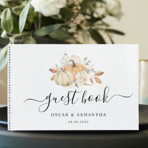 Modern Autumn Watercolor Pumpkins & Flowers  Guest Book