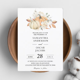 Modern Autumn Watercolor Pumpkins & Flowers Invitation