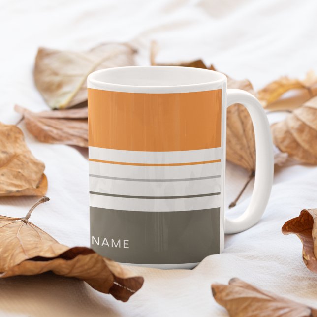 Modern Autumnal Orange Gray Stripes Coffee Mug (Creator Uploaded)