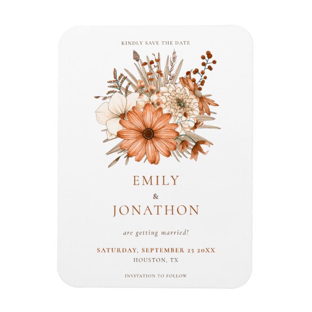 Modern Autumnal Watercolor Florals Save The Date Magnet (Vertical)