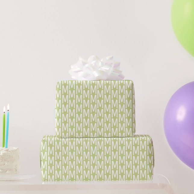 Modern avocado green white custom monogram wrapping paper (Party Gifts)