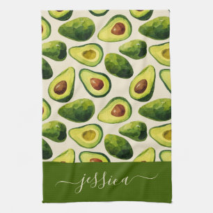 Modern avocado pattern script name kitchen towel
