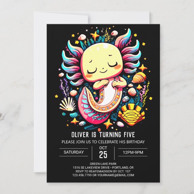 Modern Axolotl Custom Birthday Invitation (Front)