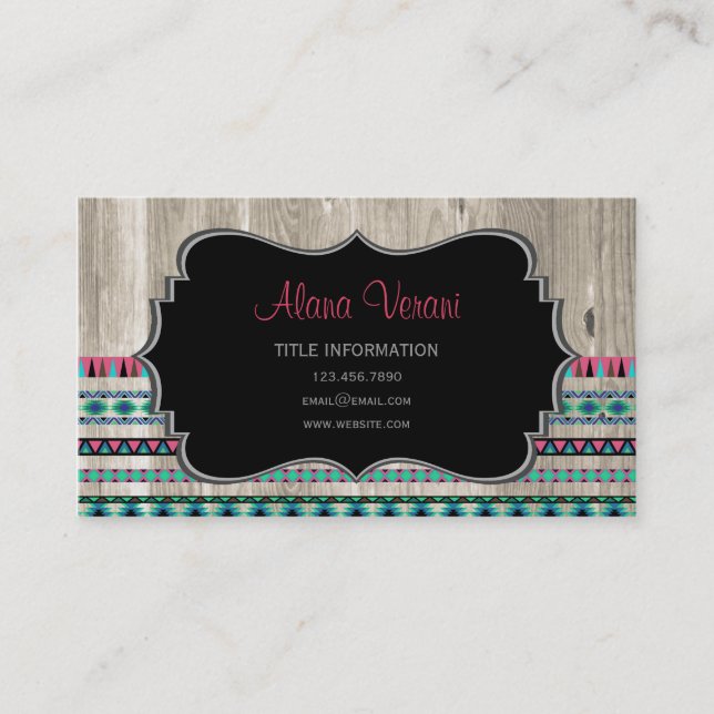 Modern Aztec Pattern on Wood Business Card (Front)