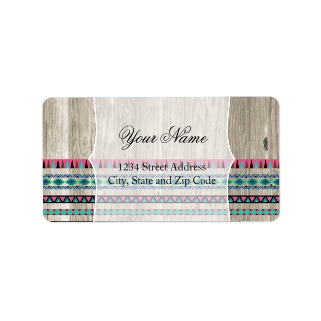 Modern Aztec Pattern on Wood Label (Front)