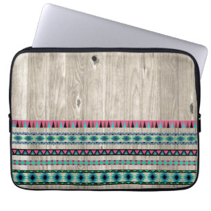 Modern Aztec Pattern on Wood Laptop Sleeve