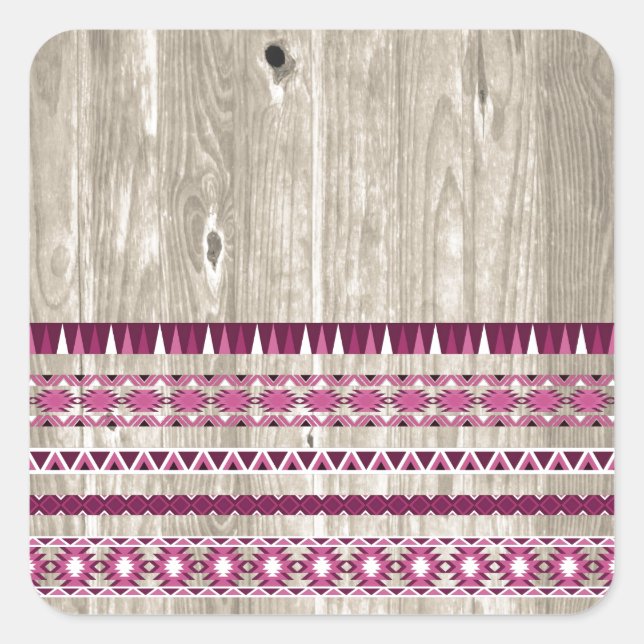 Modern Aztec Pattern on Wood Square Sticker (Front)