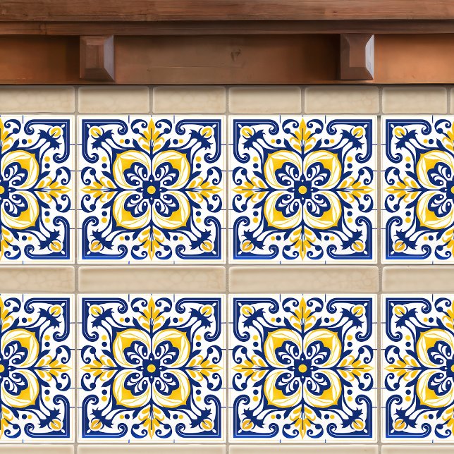 Modern Azulejo Blue Yellow Portuguese Lisbon Tile (Creator Uploaded)