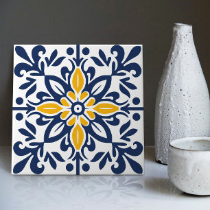Modern Azulejo Blue Yellow Portuguese Lisbon Tile
