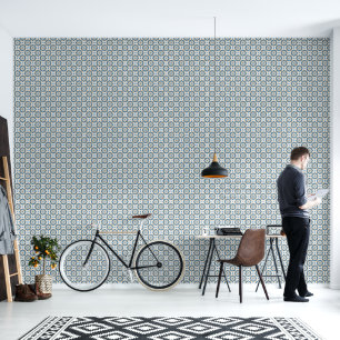 Modern Azulejo Blue Yellow Portuguese Pattern Wallpaper