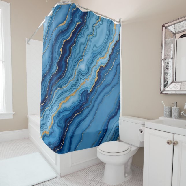 Modern Azure Blue Gold Marble Collection (In Situ)