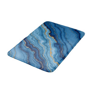Modern Azure Blue Gold Marble Collection Bath Mat