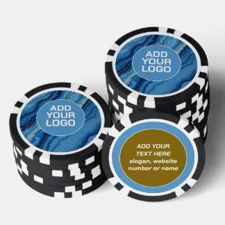Modern Azure Blue Gold Marble Collection Poker Chips