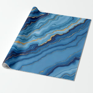 Modern Azure Blue Gold Marble Collection Wrapping Paper