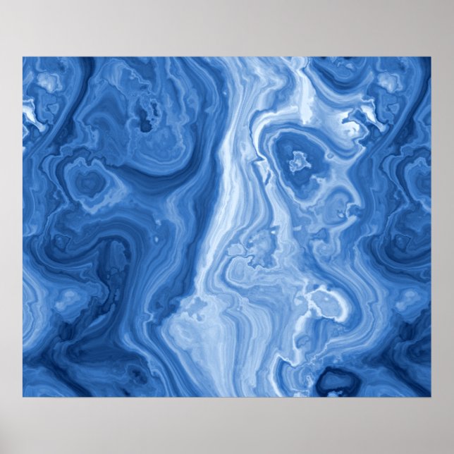 Modern Azure Blue Malachite Marble Swirls Pattern Poster (Front)