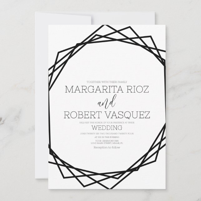 Modern B Geometric Black White  Wedding   Invitation (Front)