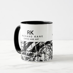 Modern B&W Half-Abstract Art Mug with Name