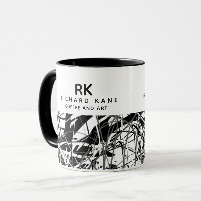 Modern B&W Half-Abstract Art Mug with Name (Front Left)