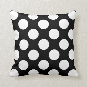 Modern B&W pillow, giant white polka dots on black Throw Pillow