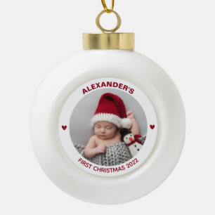 Modern Baby 1st Christmas 2022 Personalized Photo Ceramic Ball Christmas Ornament
