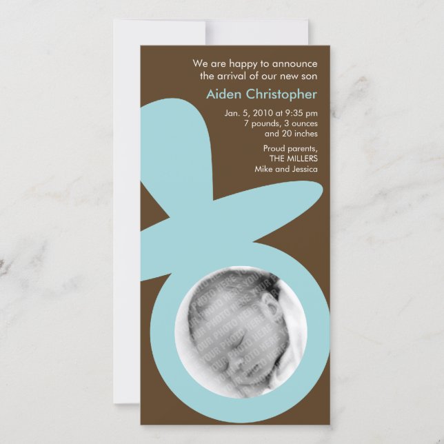Modern Baby Announcement - Blue Pacifier (Front)
