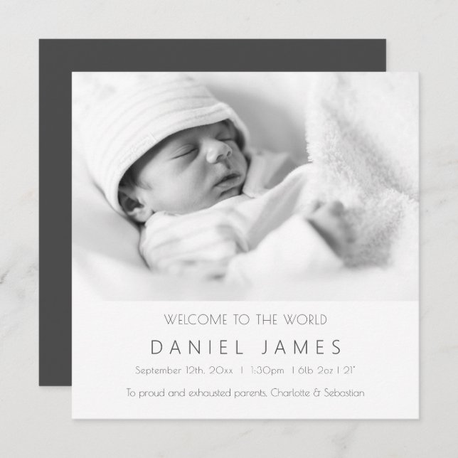 Modern Baby Announcement Personalized Photo (Front/Back)