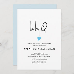 Modern Baby BBQ Shower Tiny Blue Heart  Invitation