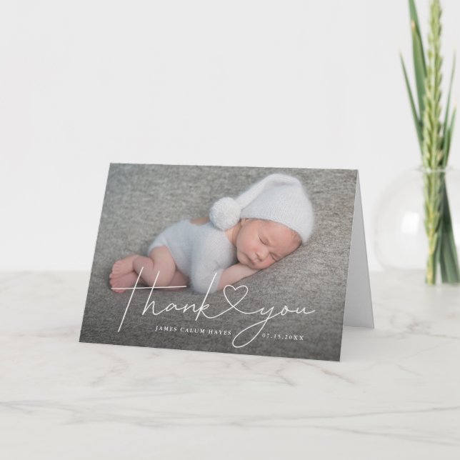 Modern Baby Birth Announcement Thank You Heart (Front)