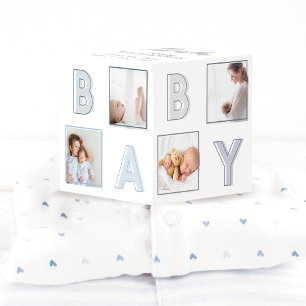 Modern Baby Block Letters Photo Grid Collage Boy Cube