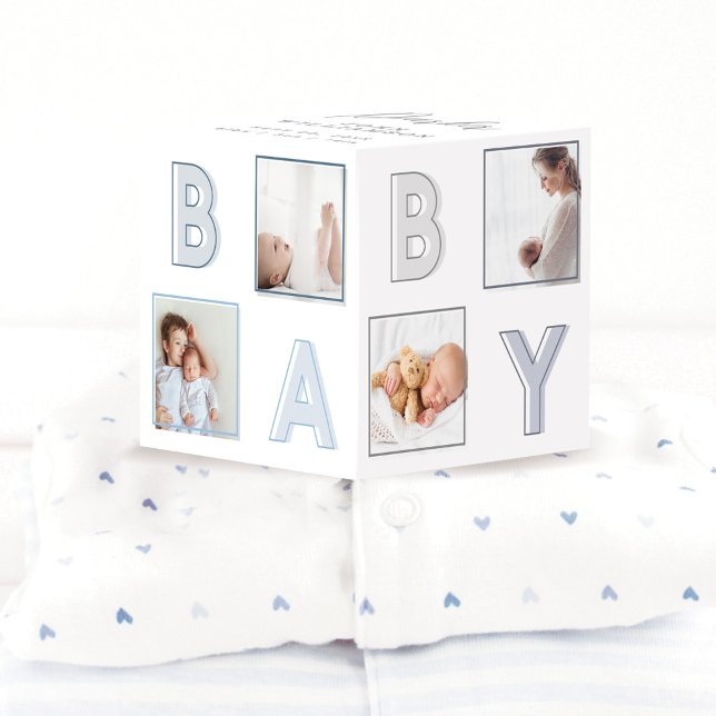 Modern Baby Block Letters Photo Grid Collage Boy Cube (Creator Uploaded)
