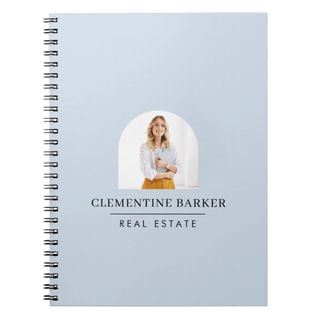 Modern baby blue arch photo Business Branding Notebook (Front)