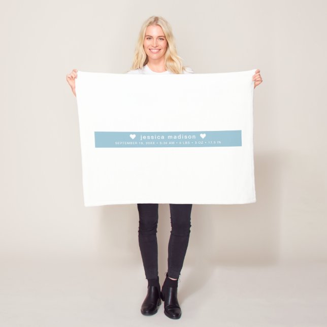 Modern Baby Blue Birth Stats Photos Fleece Blanket (In Situ)