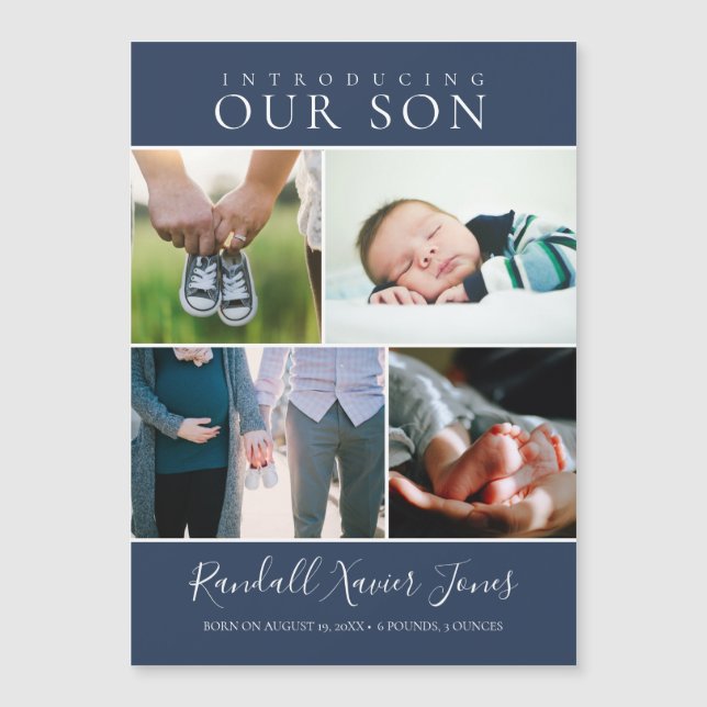 Modern Baby Blue Boy Photo Birth Announcement (Front)