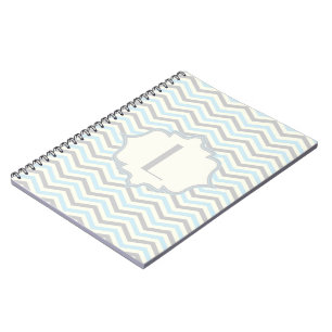 Modern baby blue, grey, ivory chevron pattern notebook