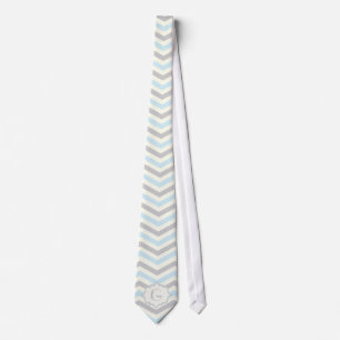 Modern baby blue, grey, ivory chevron pattern tie