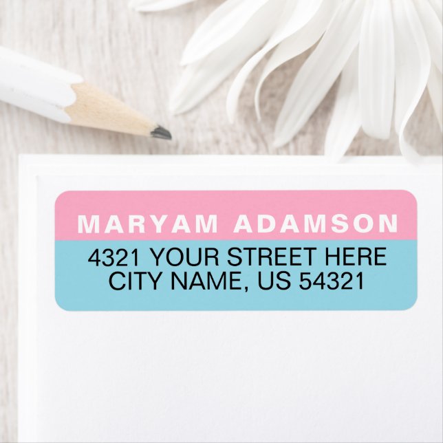 Modern Baby Blue & Pink Name Return Address Labels (Insitu)