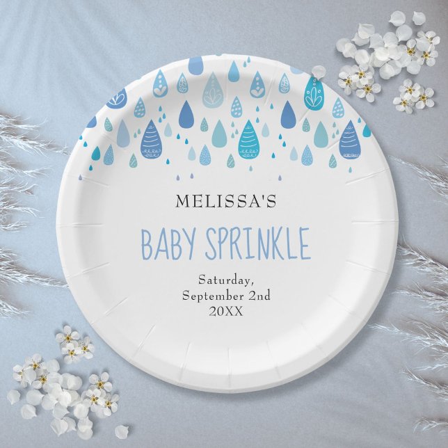 Modern Baby Blue Raindrops Baby Boy Sprinkle Paper Plate (Modern Baby Blue Raindrops Baby Boy Sprinkle Paper Plates)