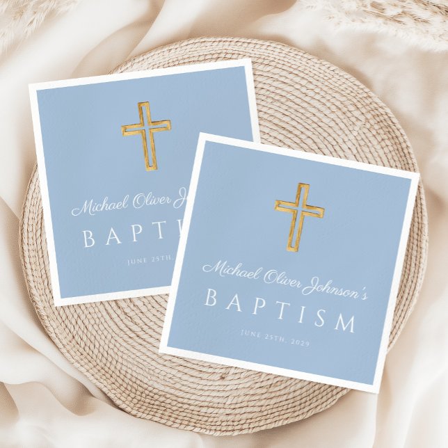 Modern Baby Blue Religious Cross Boy Baptism Napkin (Modern Baby Blue Religious Cross Boy Baptism Napkins)