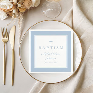 Modern Baby Blue Religius Cross Boy Baptism Napkin