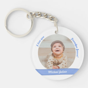 Modern Baby Boy 2 Photos Names Date Birth Grandpa Keychain