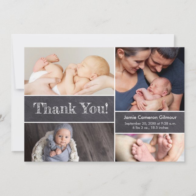 Modern Baby Boy chalkboard birth Baby shower Gift Announcement (Front)