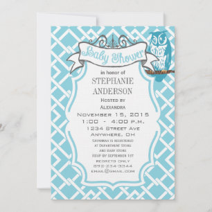 Modern Baby Boy Geometric Pattern Owl Shower Invitation