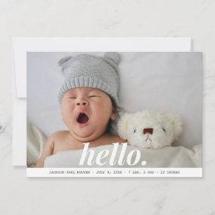 Modern Baby Boy Grey Hello Birth Announcement