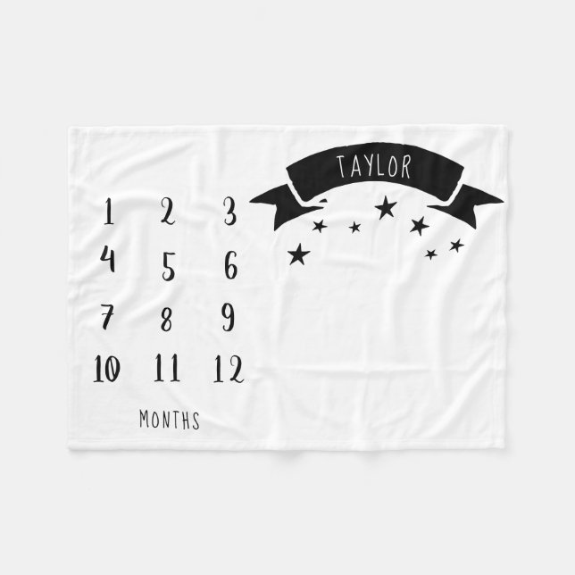 Modern Baby Boy Milestone Monthly Baby Blanket (Front (Horizontal))