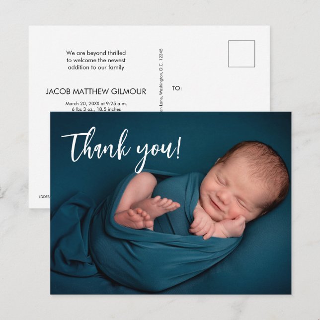 Modern Baby Boy Photo baby shower handlettering Postcard (Front/Back)