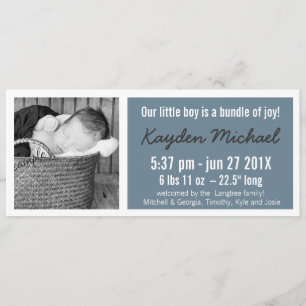 Modern Baby Boy Photo Birth Announcement