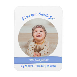Modern Baby Boy Photo Birth Announcement Auntie Magnet