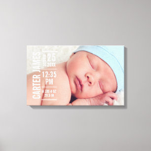 Modern Baby Boy Photo Birth Stats Keepsake Canvas Print