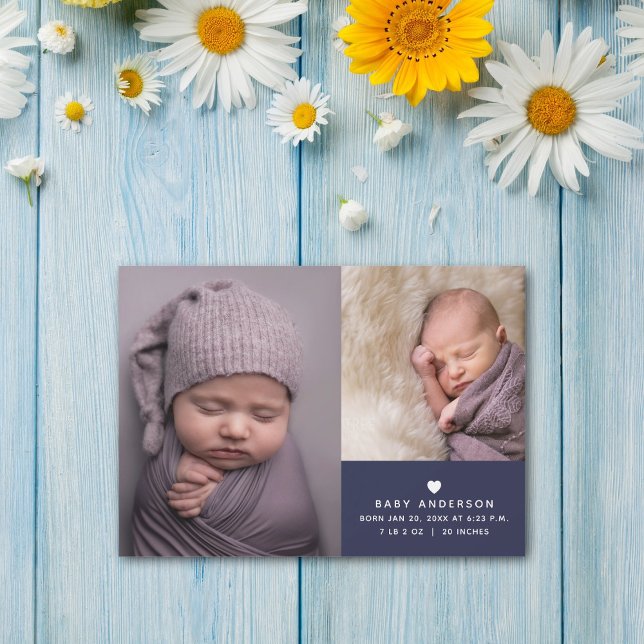 Modern Baby Boy Photo Collage Birth Announcement (Creator Uploaded)